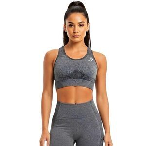 Gymshark Womens Sports Bra Activewear Sz XS Crop Top Logo Workout Gray Stretch